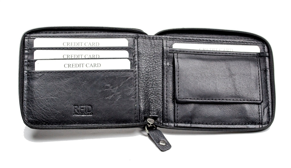 Мъжки портфейл с цип - черен цвят - Естествена кожа - Image 3