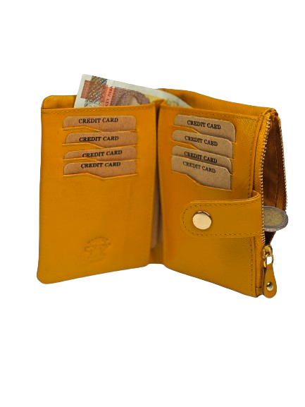 Малко дамско портмоне естествена кожа - Жълто - Image 3